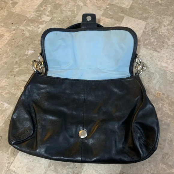 Authentic Coach Soho Y2K Black Leather Bag Vintage Big Buckle Flap Shoulder Hobo - Picture 10 of 16